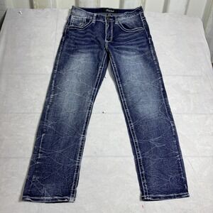 True Luck Mens Straight Leg Jeans Blue Faded Denim Whisker 5-Pocket Size 30/30